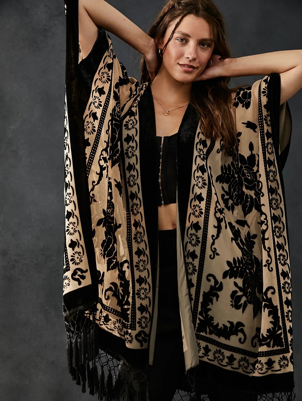 NWT Free People Nightbird Velvet Burnout Kimono Duster - Picture 4 of 7